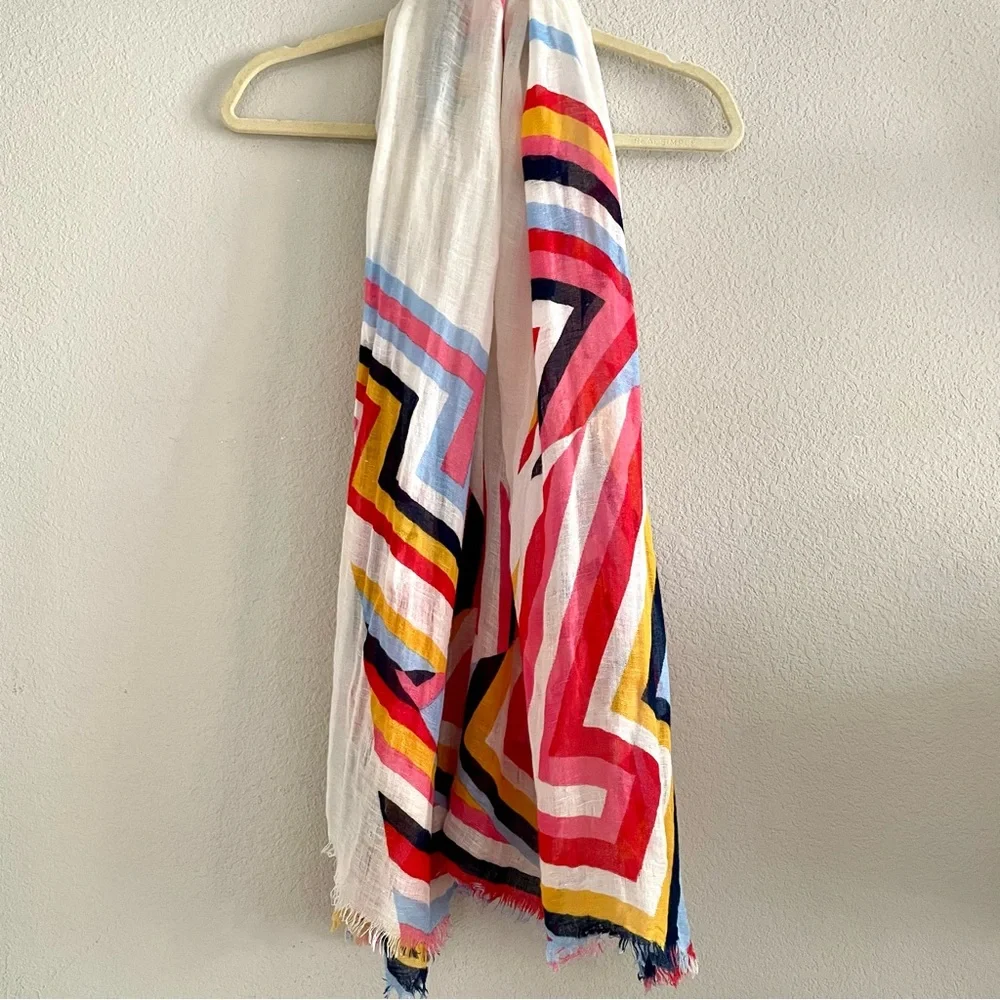 Tory Burch Colorful Geometric linen Scarf, 68” x 32”